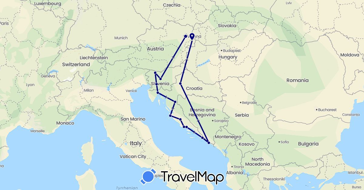 TravelMap itinerary: driving in Austria, Bosnia and Herzegovina, Croatia, Slovenia (Europe)